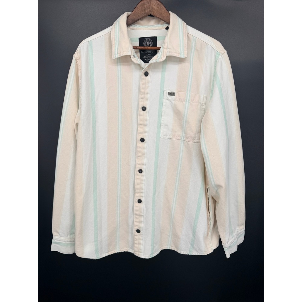 Buffalo Button Down Shirt Mens XL Cream Pastel Striped Good Cotton Long Sleeve